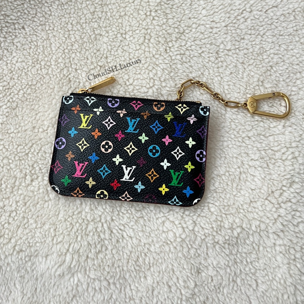 Auth Louis Vuitton Black Multicolor Zipped Key Pouch - Great Condition